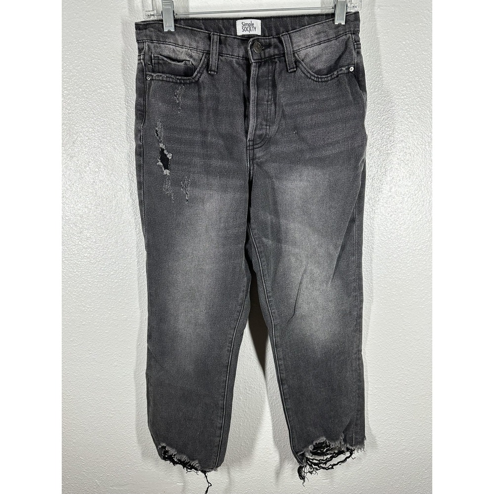 Simple Society Jeans Womens 7 28 Black‎ Gray Distressed Raw Hem Button Fly